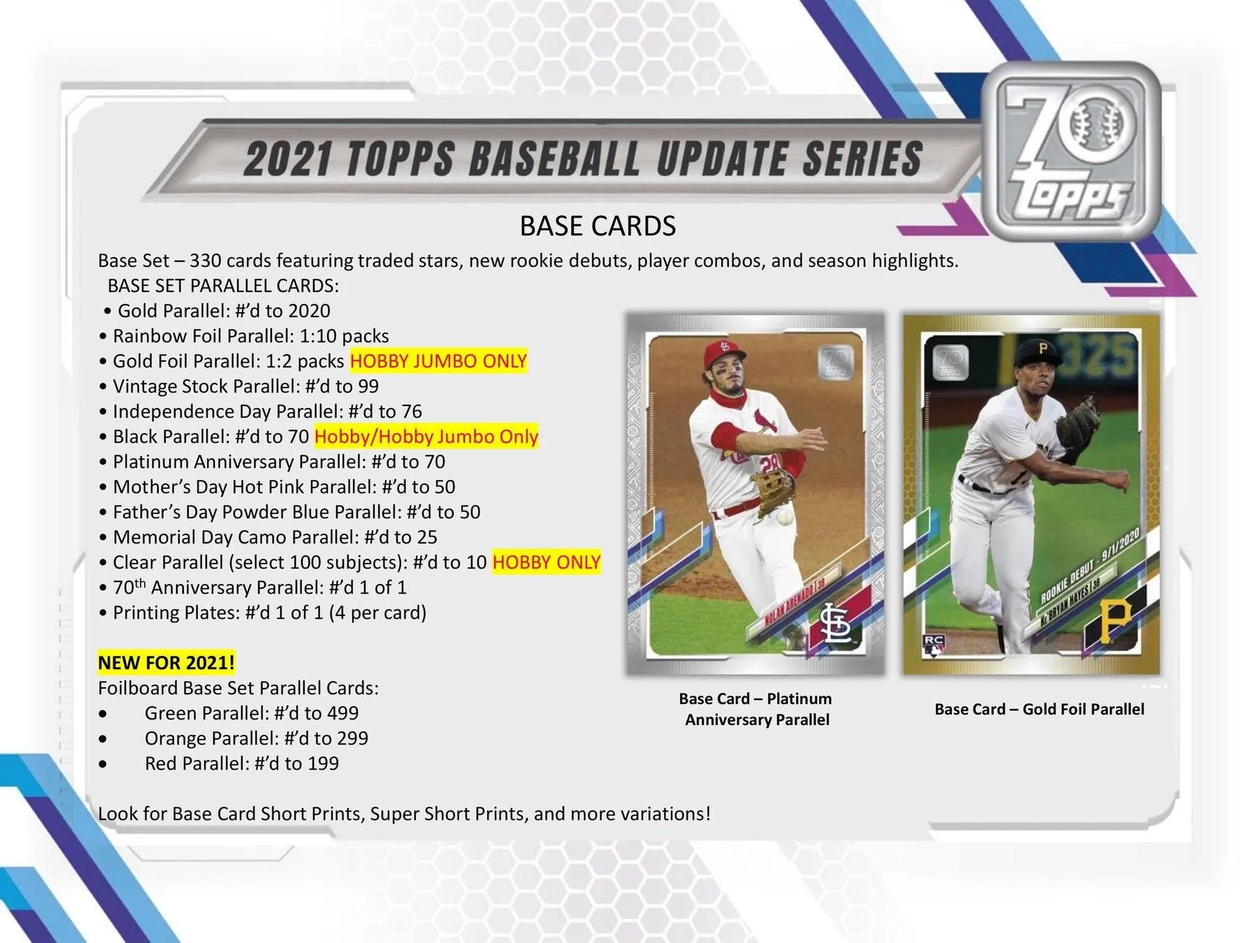 2021 Topps Update Series Baseball Hobby Jumbo Box 10 Packs Per Box, 46 Cards Per Pack