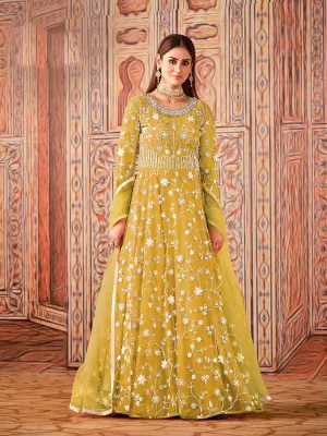 Abaya Style Yellow Thread Floor Length Anarkali Suit