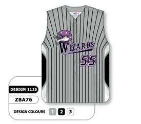 Athletic Knit Custom Sublimated Full Button Sleeveless Baseball Jersey Design 1115