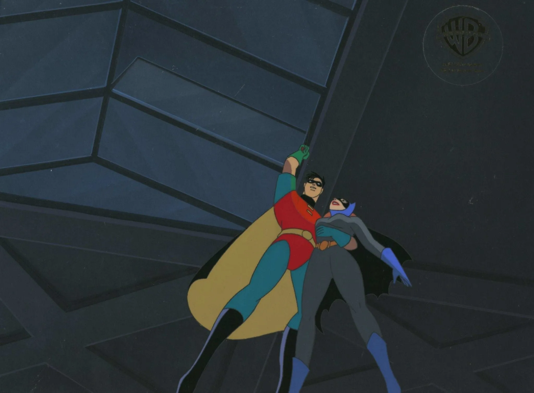 Batman The Animated Series Original Production Cel On Original Background: Batgirl and Robin