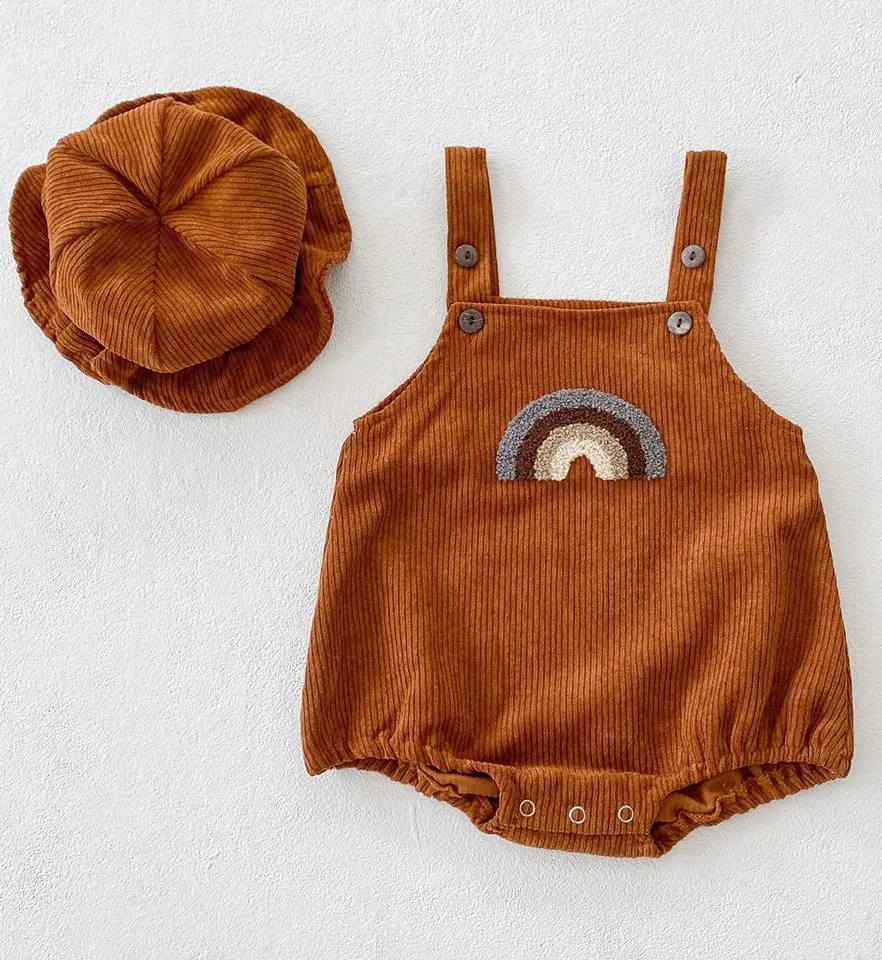 Bizzi Growin Rainbow Corduroy Romper And Hat 2 Colours