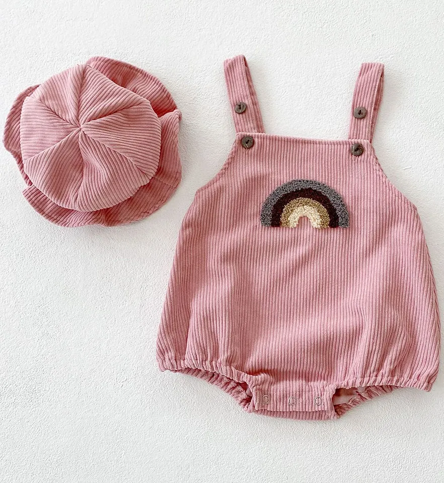 Bizzi Growin Rainbow Corduroy Romper And Hat 2 Colours