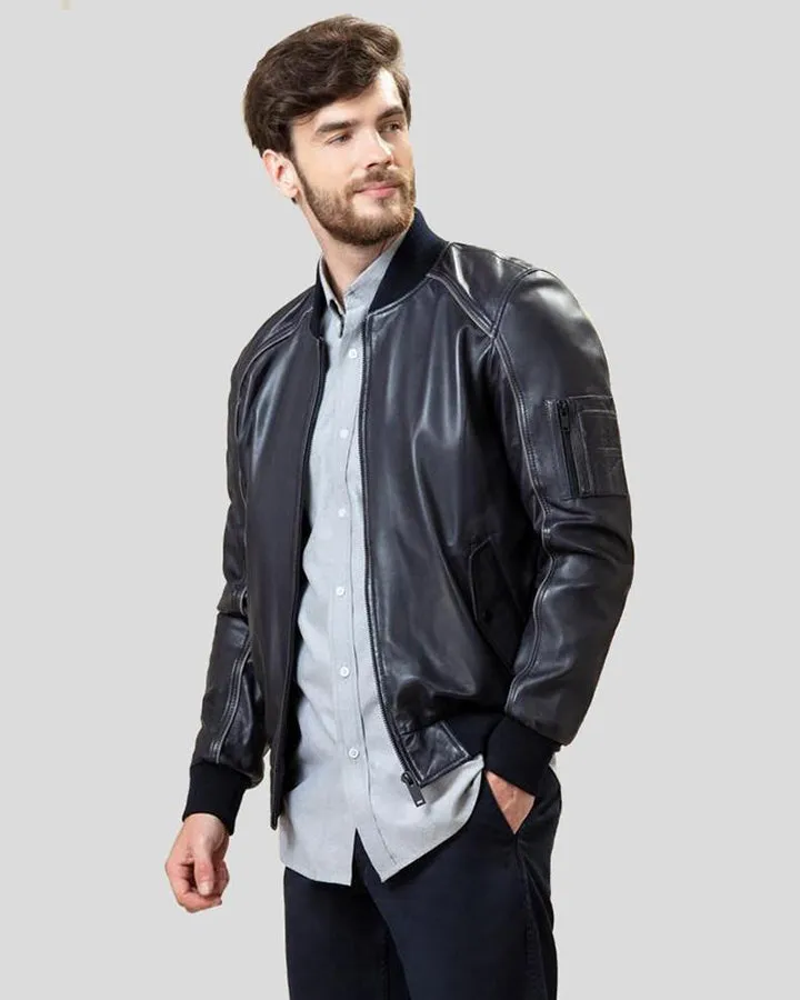 Black Bomber Lambskin Leather Jacket