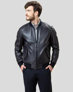 Black Bomber Lambskin Leather Jacket