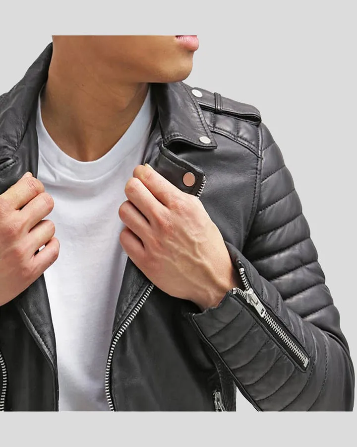 Cain Black Slim Fit Biker Leather Jacket