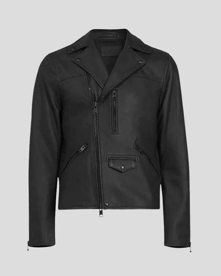 Caleb Black Biker Leather Jacket