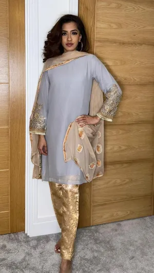 CHIFFON WITH BANARSI TROUSERS