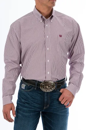 Cinch Men's Button Down - Burgundy Striped