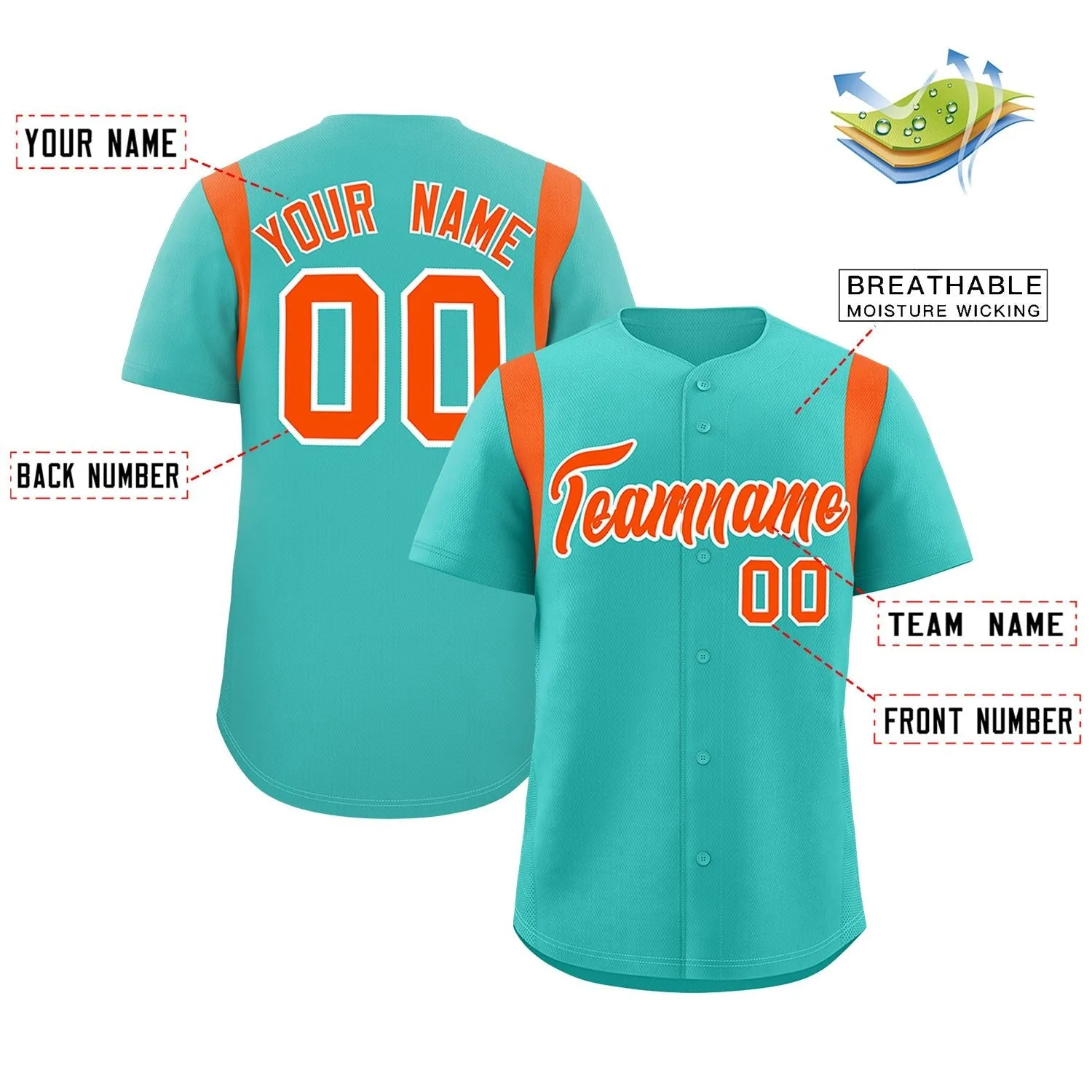 Custom Aqua Orange Classic Style Personalized Full Button Authentic Baseball Jersey