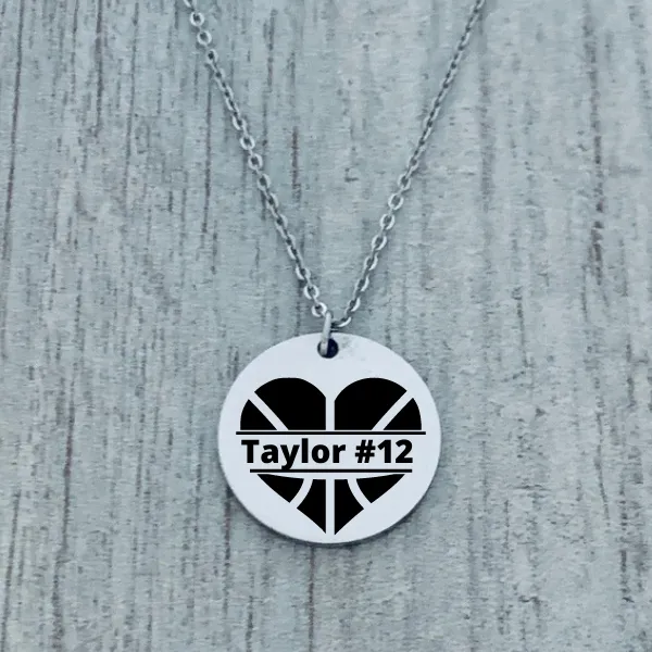 Engraved Basketball Heart Necklace