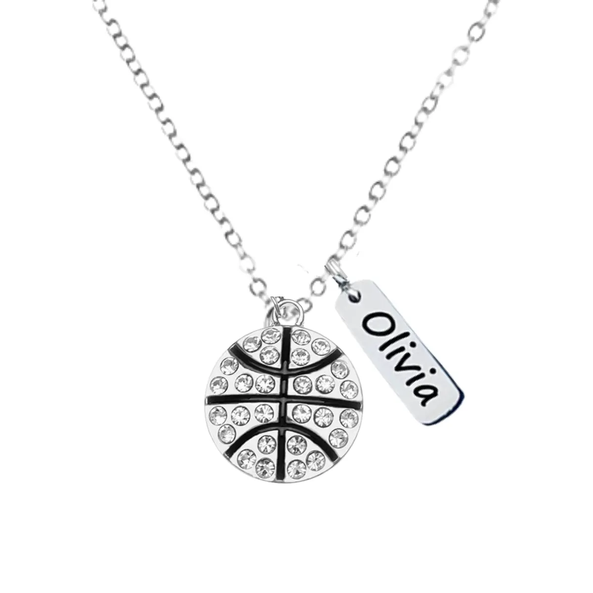 Engraved Basketball Tag Charm Necklace