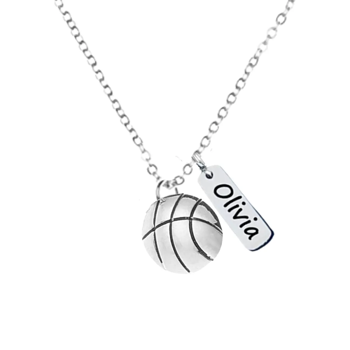 Engraved Basketball Tag Charm Necklace