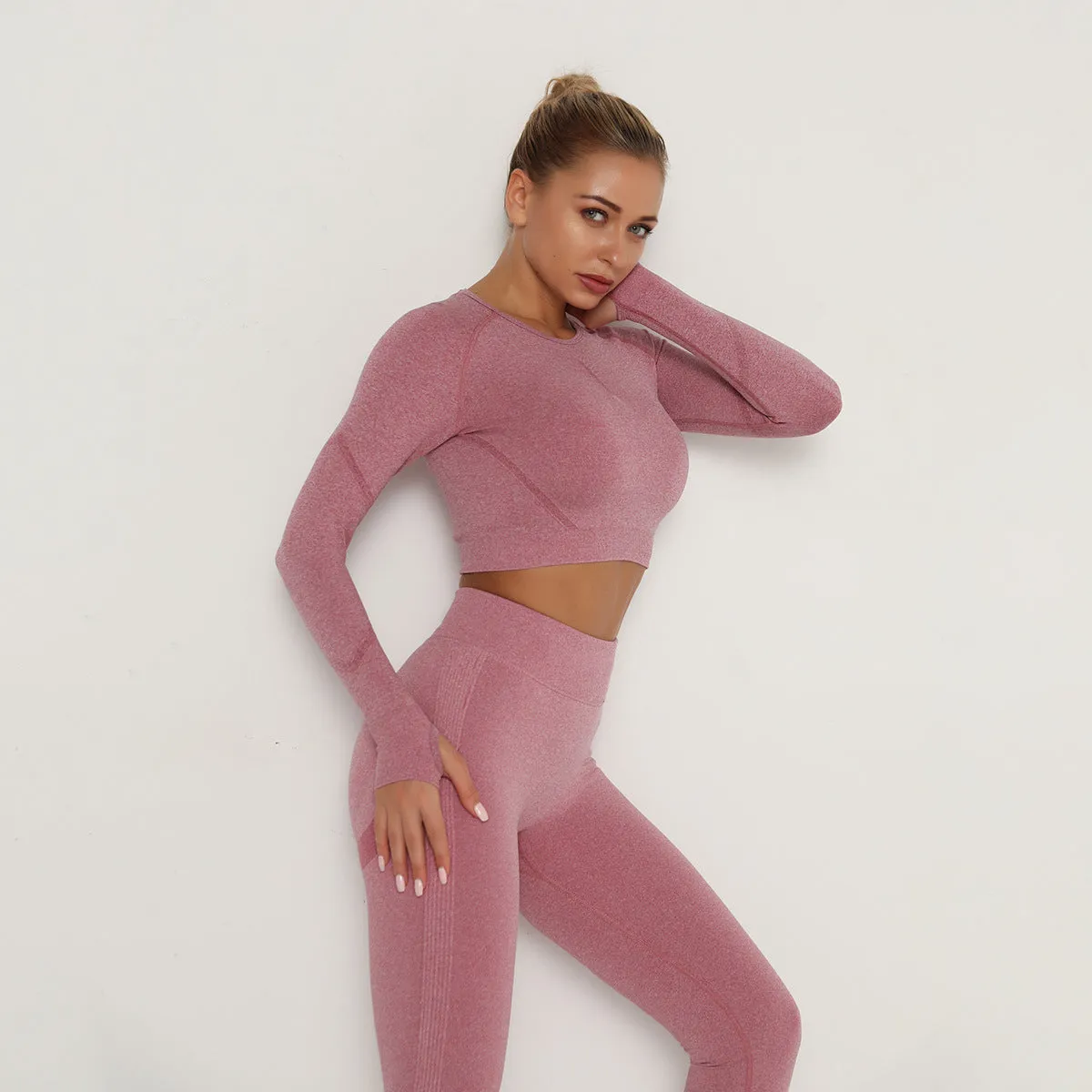 European and American Seamless Yoga Clothes Long Sleeve High Elastic Pleated Quick-Drying Long Sleeve Fitness Yoga Wear Top