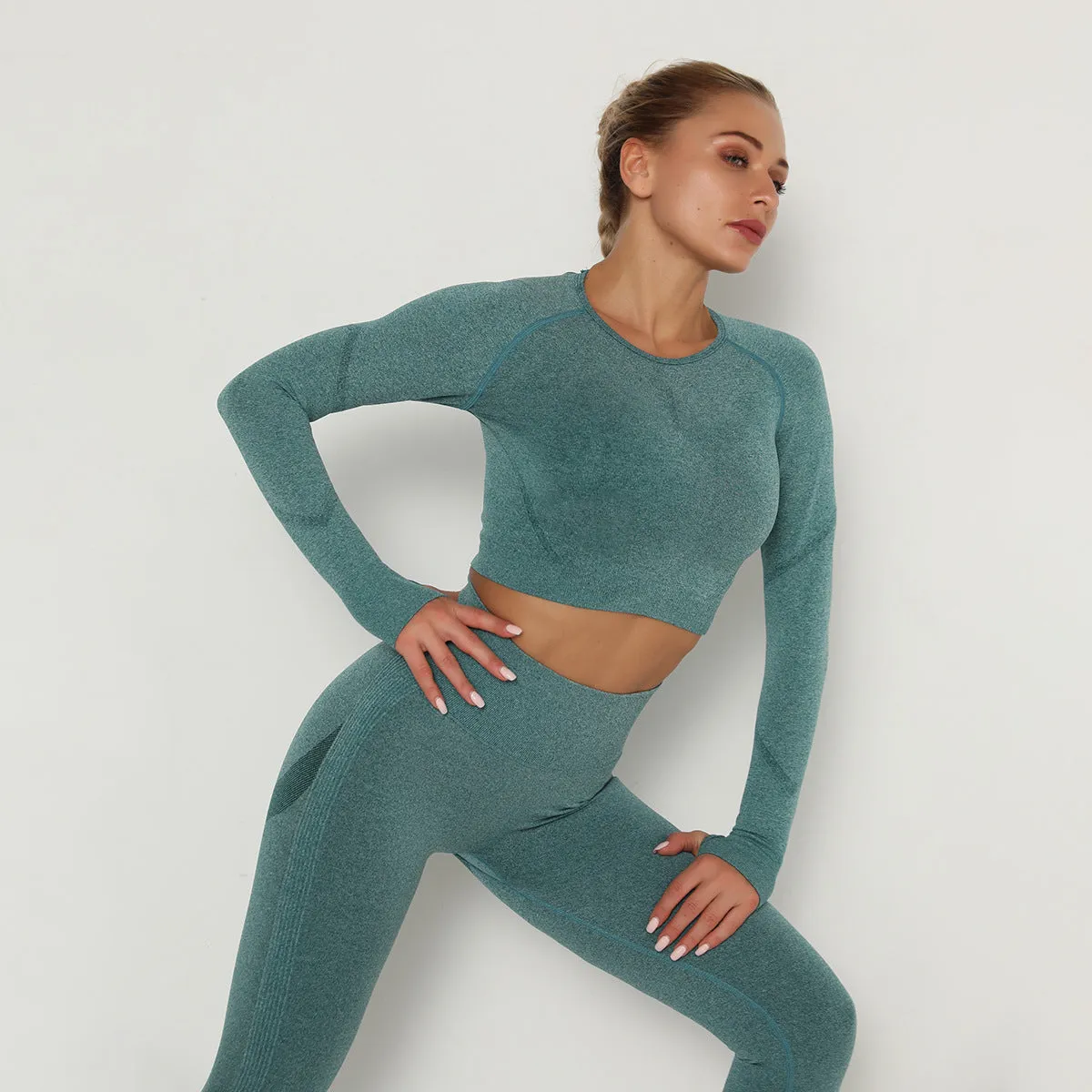 European and American Seamless Yoga Clothes Long Sleeve High Elastic Pleated Quick-Drying Long Sleeve Fitness Yoga Wear Top