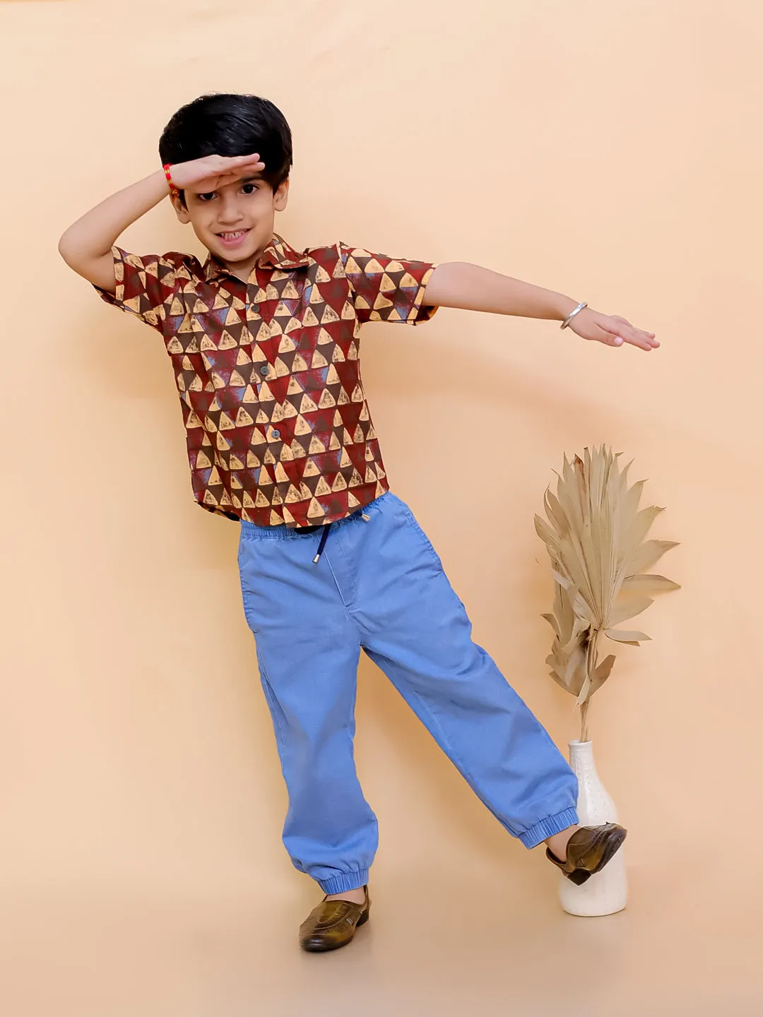 Geometrical Ajrakh Print Boys Shirt