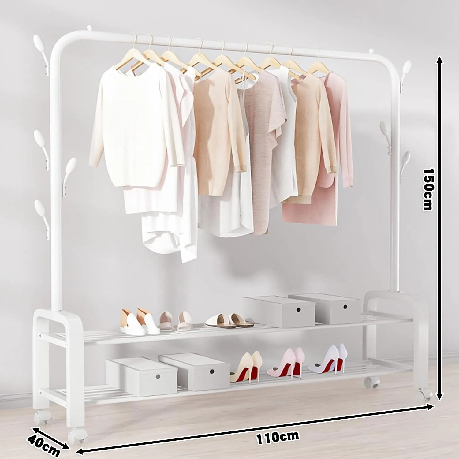 Heavy Duty Portable Clothes Garment Hanging Rack Shoe Storage Shelf Organizer Hanger Dryer