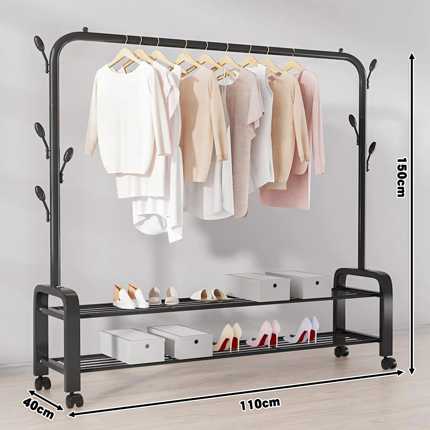 Heavy Duty Portable Clothes Garment Hanging Rack Shoe Storage Shelf Organizer Hanger Dryer