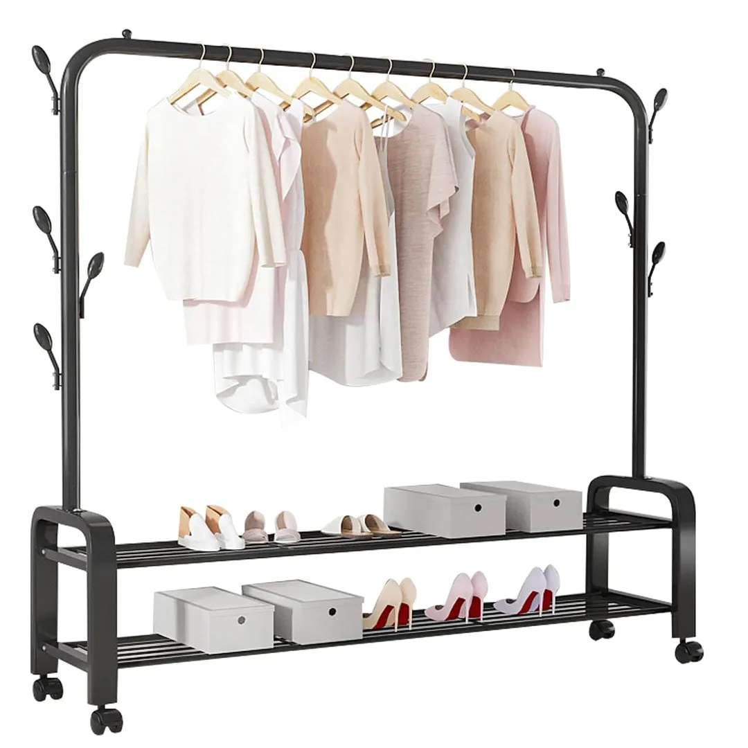 Heavy Duty Portable Clothes Garment Hanging Rack Shoe Storage Shelf Organizer Hanger Dryer