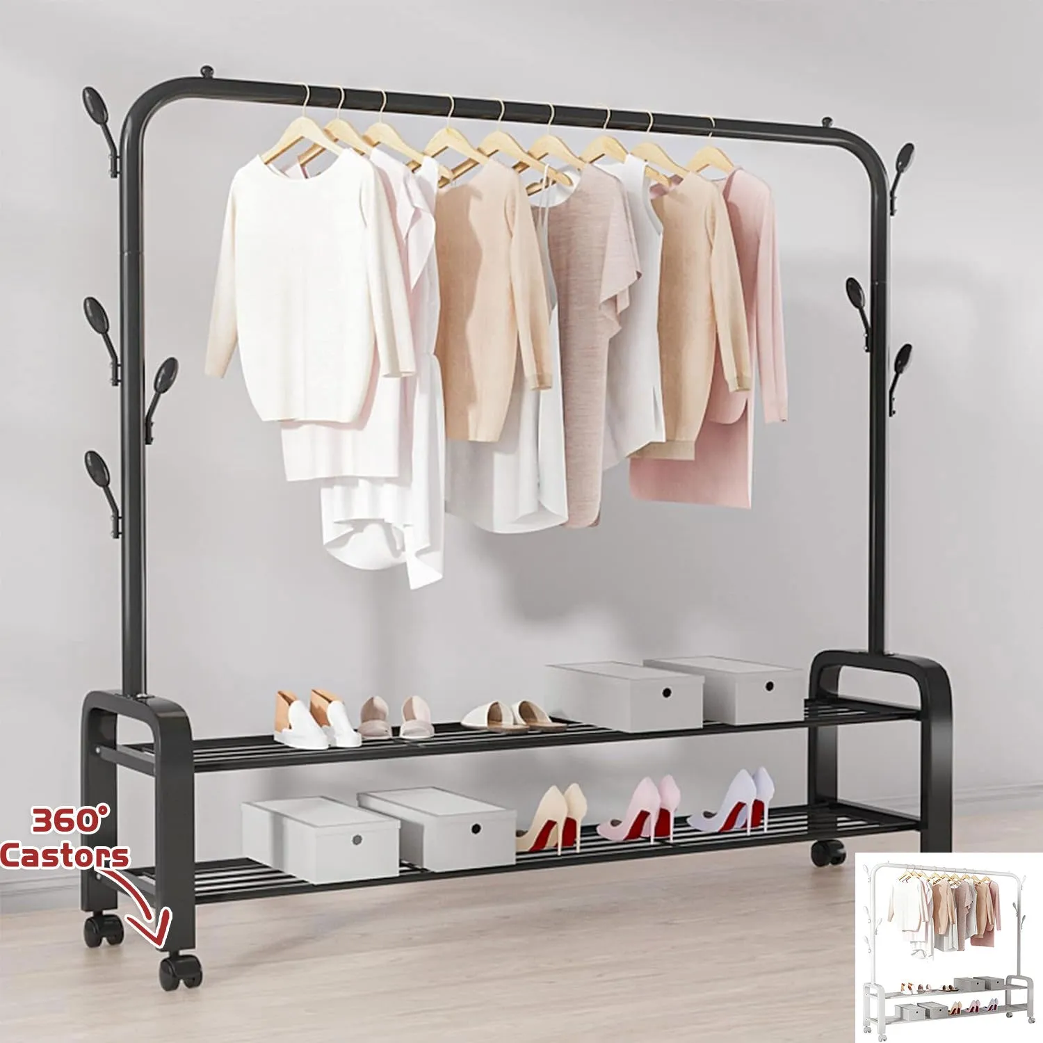 Heavy Duty Portable Clothes Garment Hanging Rack Shoe Storage Shelf Organizer Hanger Dryer