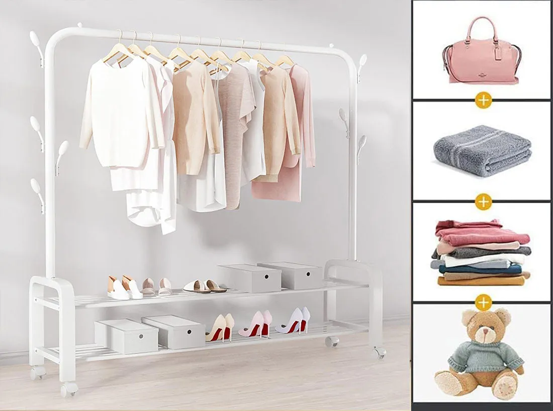 Heavy Duty Portable Clothes Garment Hanging Rack Shoe Storage Shelf Organizer Hanger Dryer