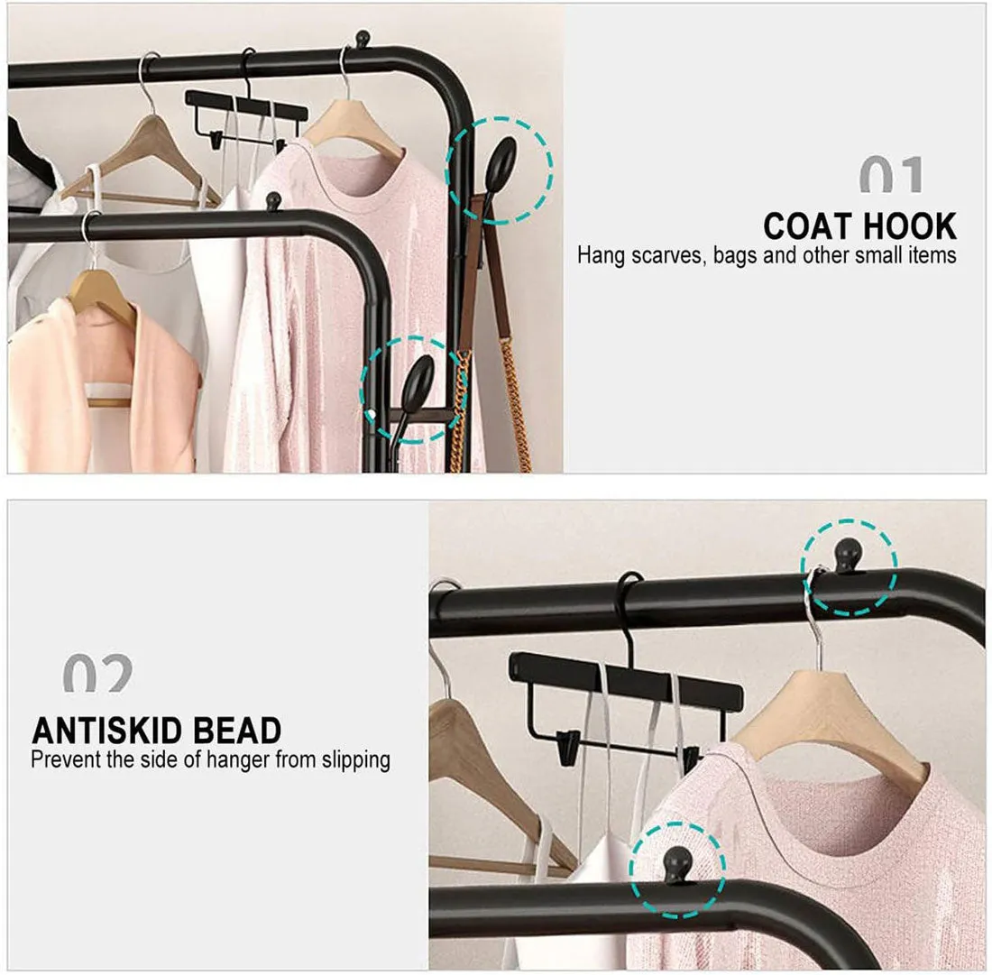 Heavy Duty Portable Double Rail Clothes Garment Hanging Rack Shoe Storage Shelf Organizer Hanger Dryer