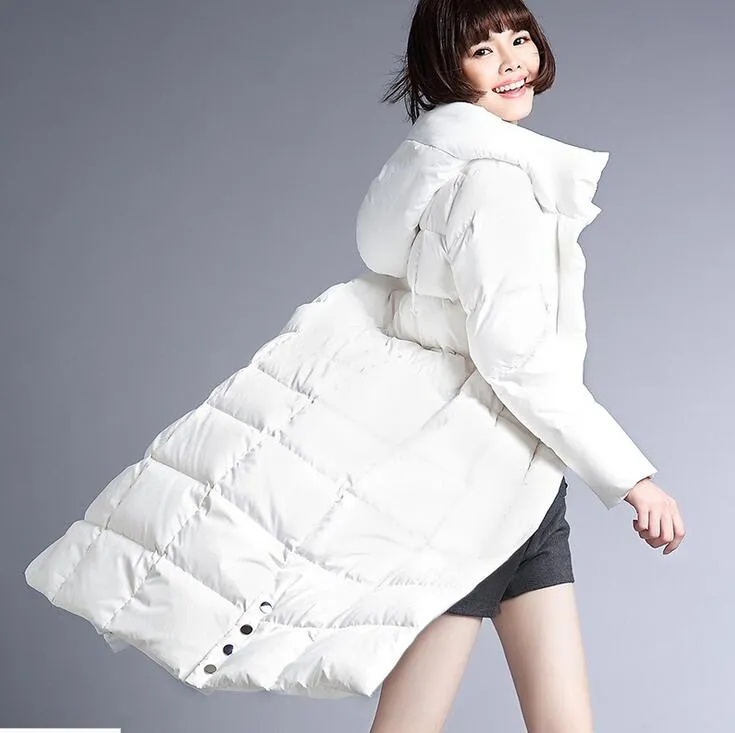 Hooded Slit Women Winter Light Weight Duck Down Jackets Long Warm Women Down Coat/2002