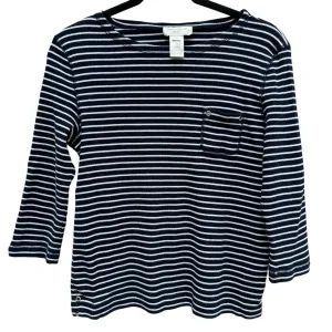 Jones New York Sport Womens Navy Boat Neck Striped 3/4 Sleeve Top Blouse Shirt L