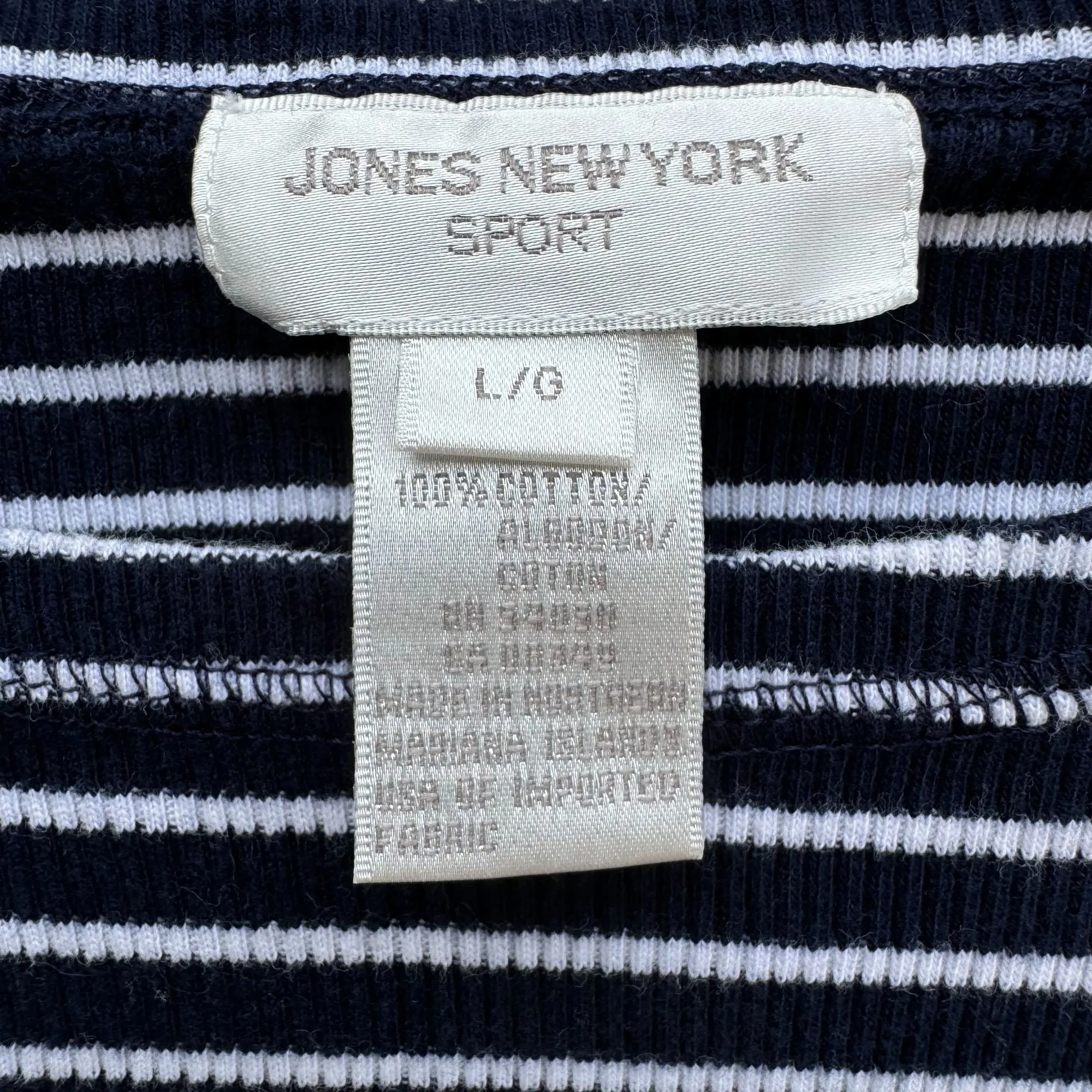 Jones New York Sport Womens Navy Boat Neck Striped 3/4 Sleeve Top Blouse Shirt L