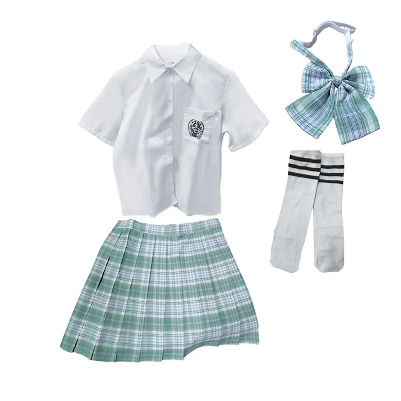 Light Green Plaid JK School Skirt Set