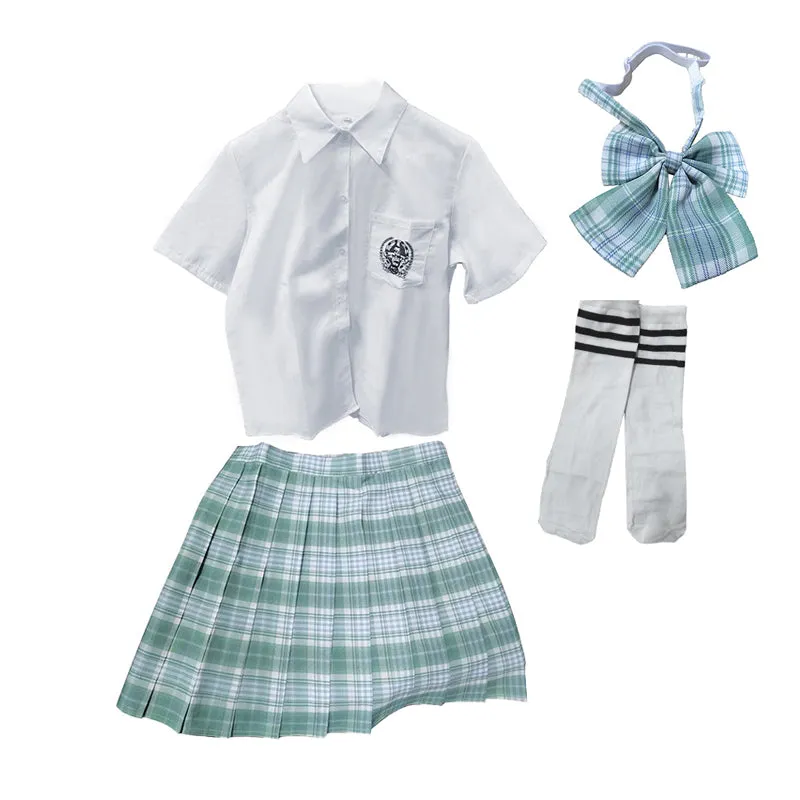 Light Green Plaid JK School Skirt Set