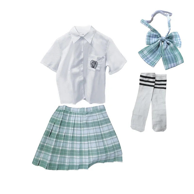 Light Green Plaid JK School Skirt Set