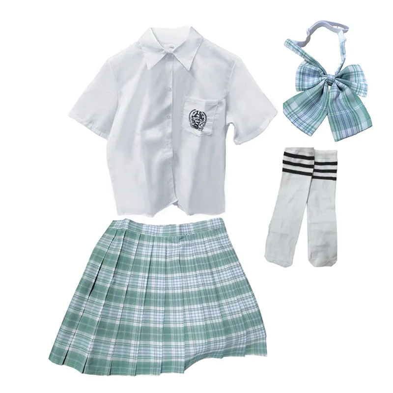 Light Green Plaid JK School Skirt Set