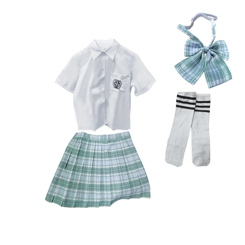 Light Green Plaid JK School Skirt Set