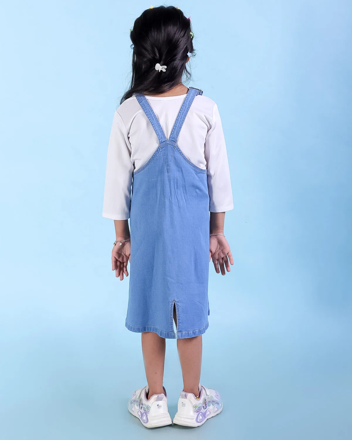 Little Hearts Club Girls Denim Pinafore Dress