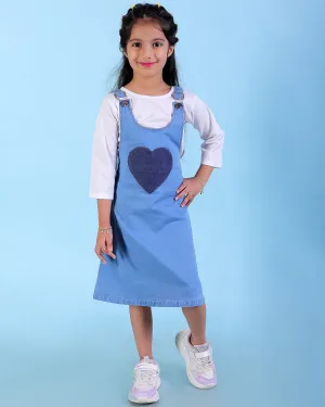 Little Hearts Club Girls Denim Pinafore Dress