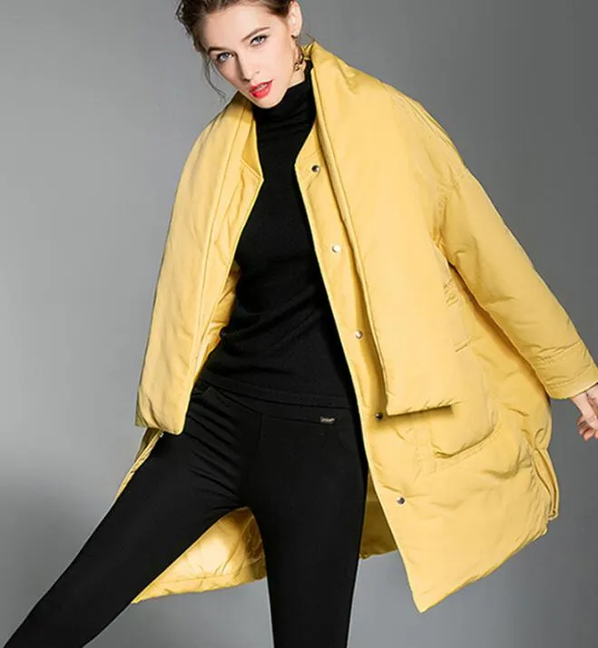 Long Loose Women Down Coat High Collar Winter Loose 90% Duck Down Jackets