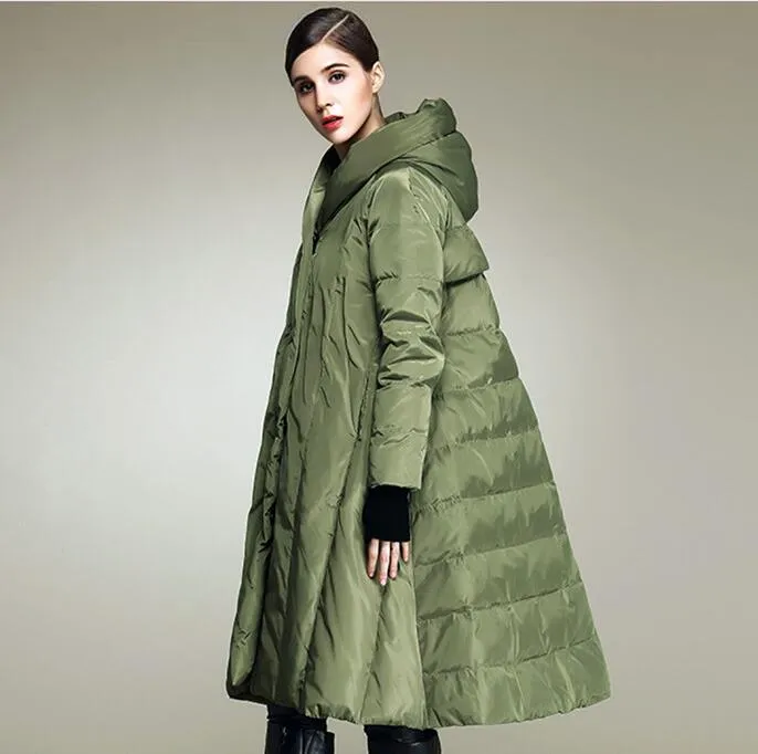 Loose Long Women Down Coat, Winter Loose Puffer Coat,90% Hooded Duck Down Jackets 5655