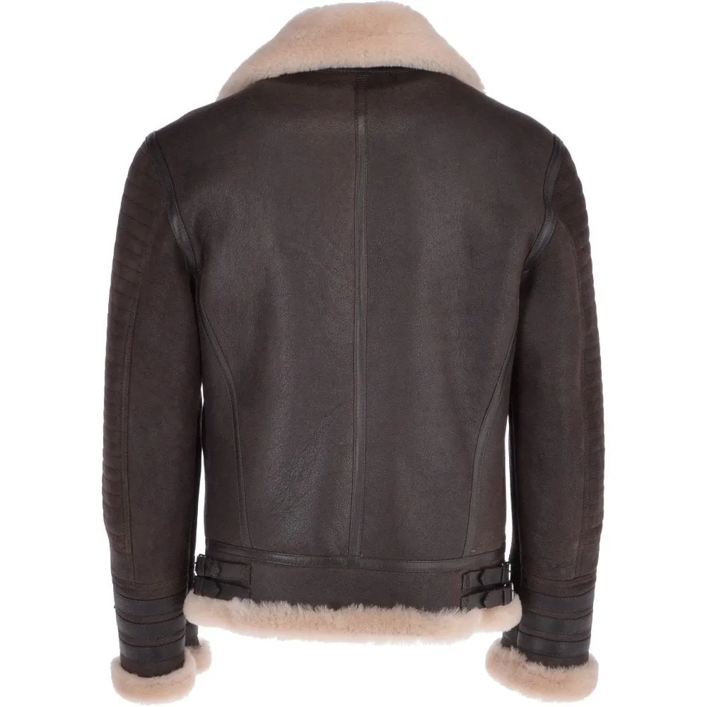 Men Brown Aviator Flying Bomber Shearling Leather Jacket