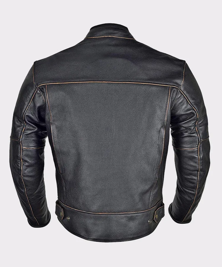 Men Motorcycle Armor Leather Jacket Vintage Style