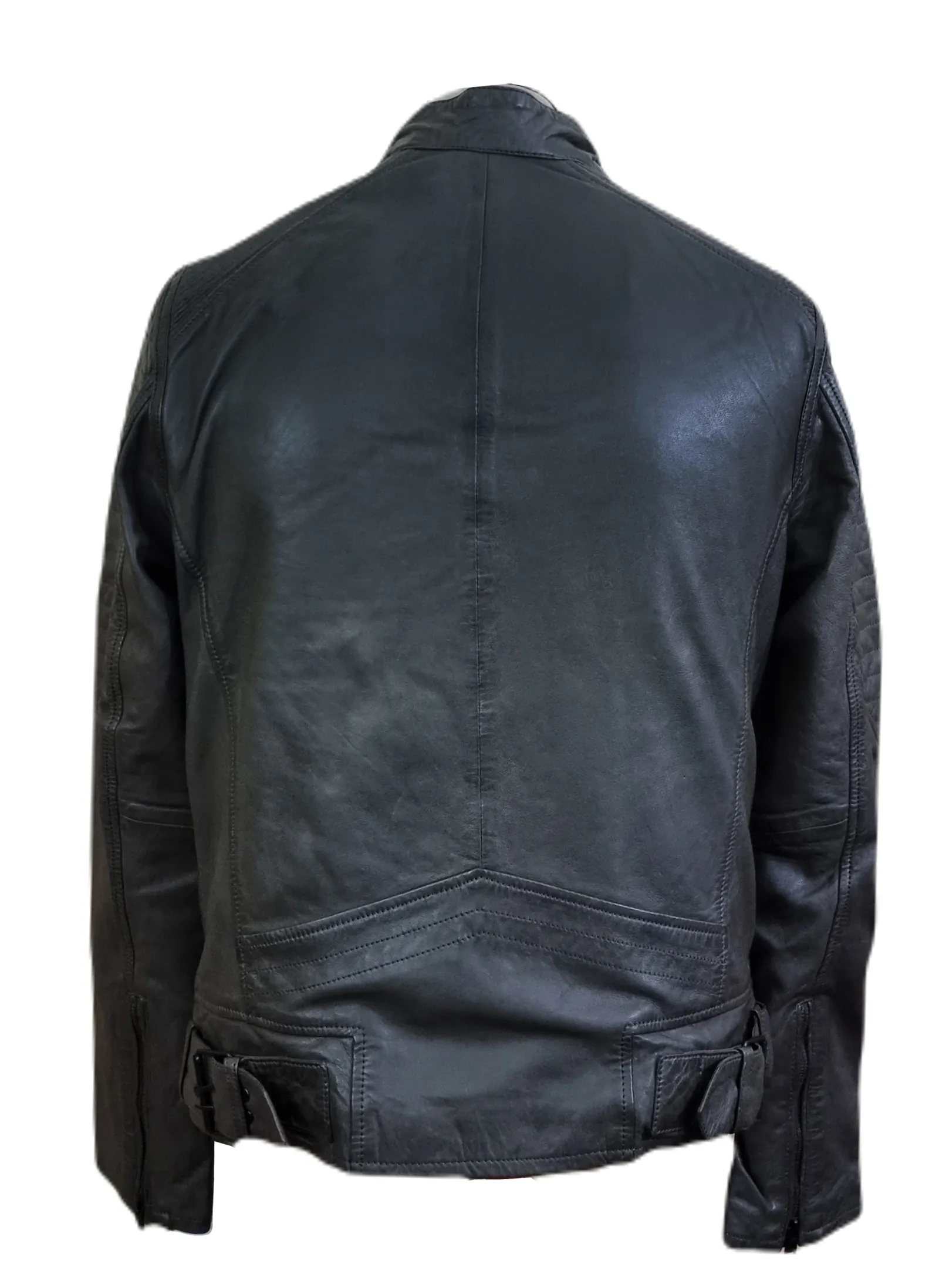 Mens Leather Jacket Olive Green Biker Style Handmade Real Lambskin Jacket - ELM38