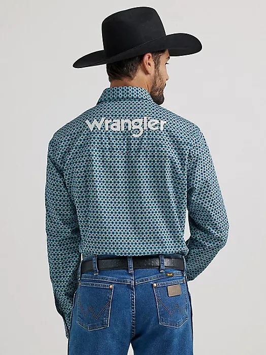 Men's Wrangler Logo Print Long Sleeve Snap Shirt