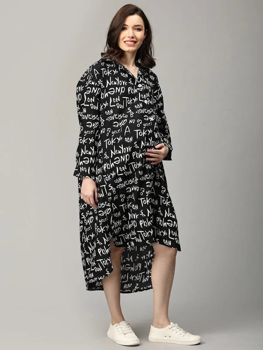 Night In Tokyo Maternity and Nursing OverSized Shirt Dress