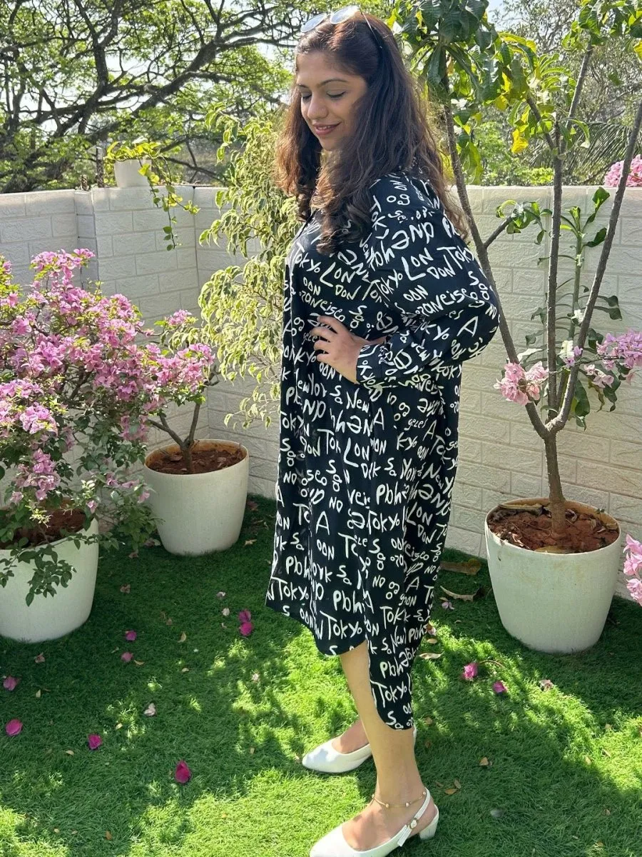 Night In Tokyo Maternity and Nursing OverSized Shirt Dress