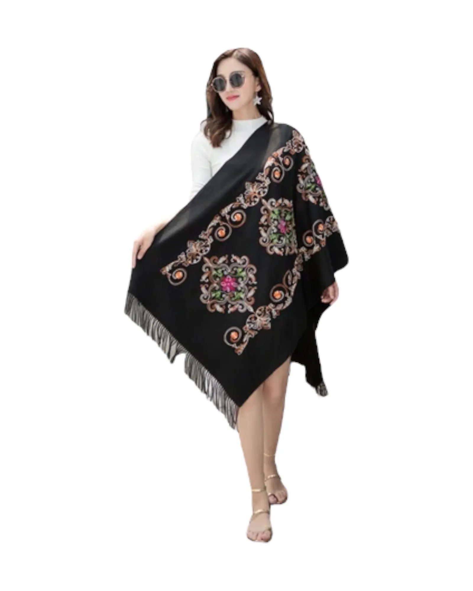 Pashmina Silk Shawl with Sequin Embroidery