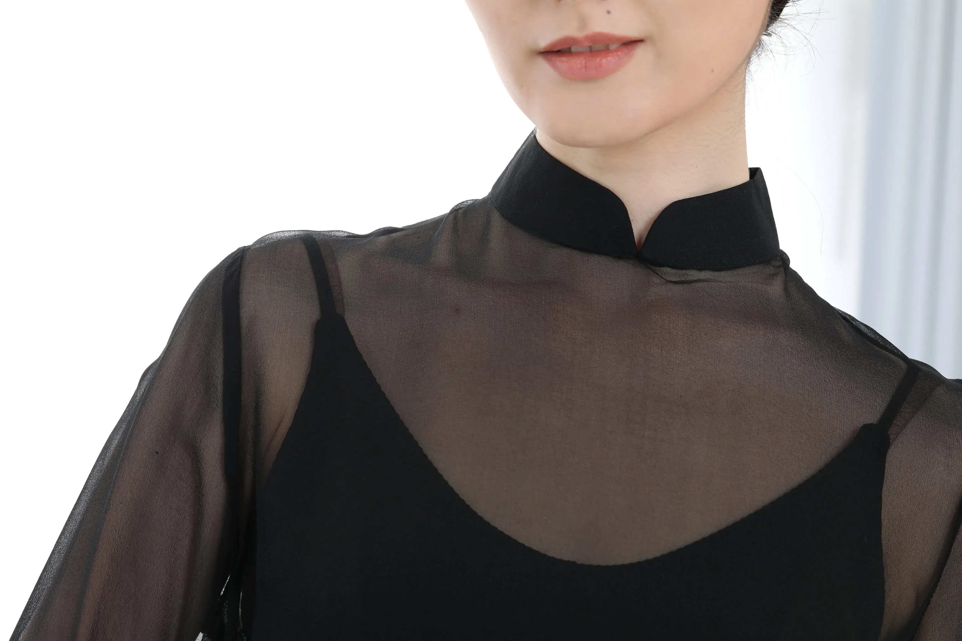 PIA Silk Sheer Chiffon Blouse (Black)