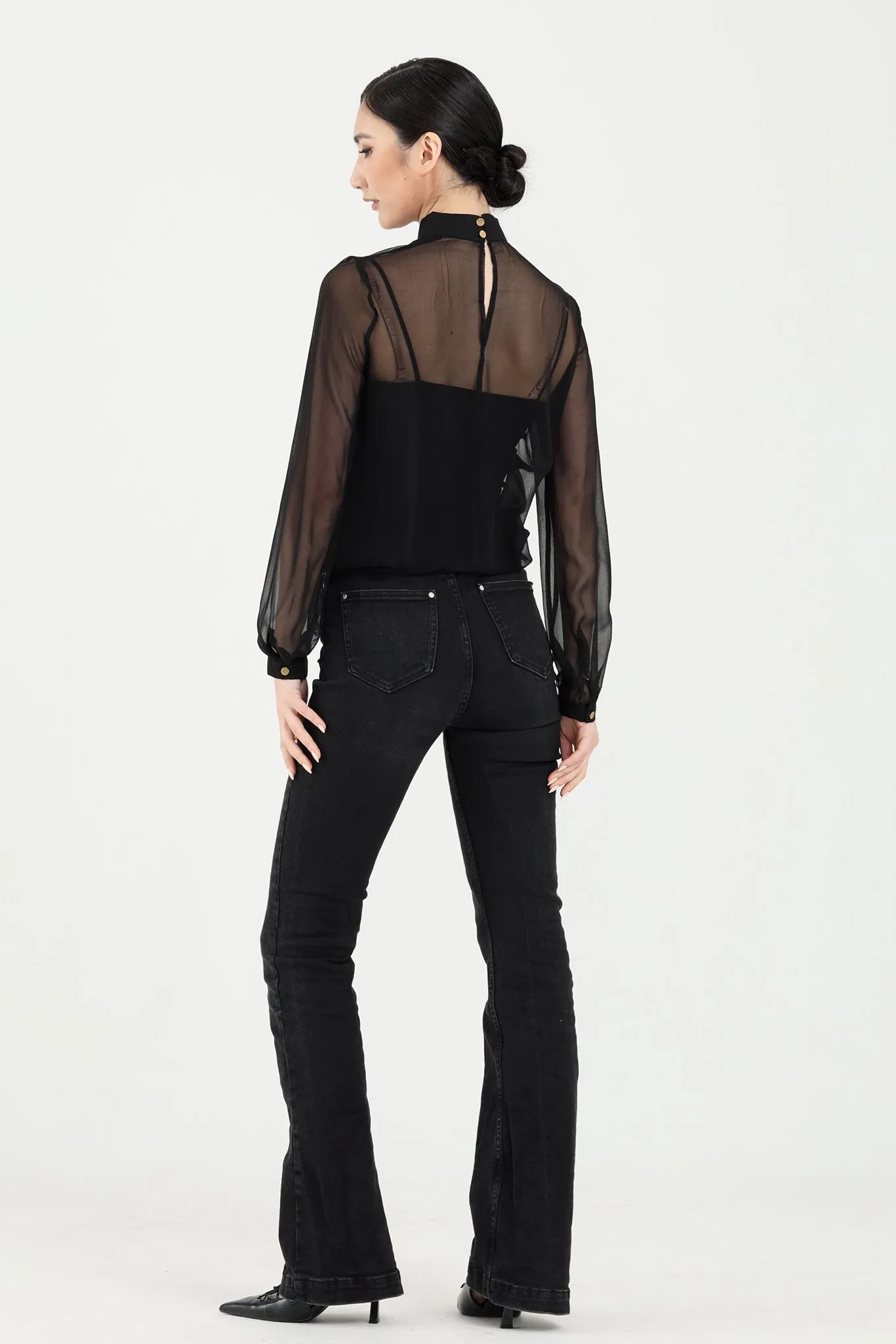 PIA Silk Sheer Chiffon Blouse (Black)