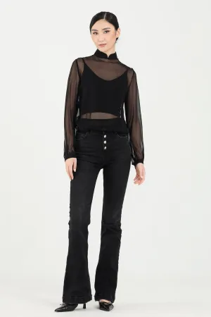 PIA Silk Sheer Chiffon Blouse (Black)