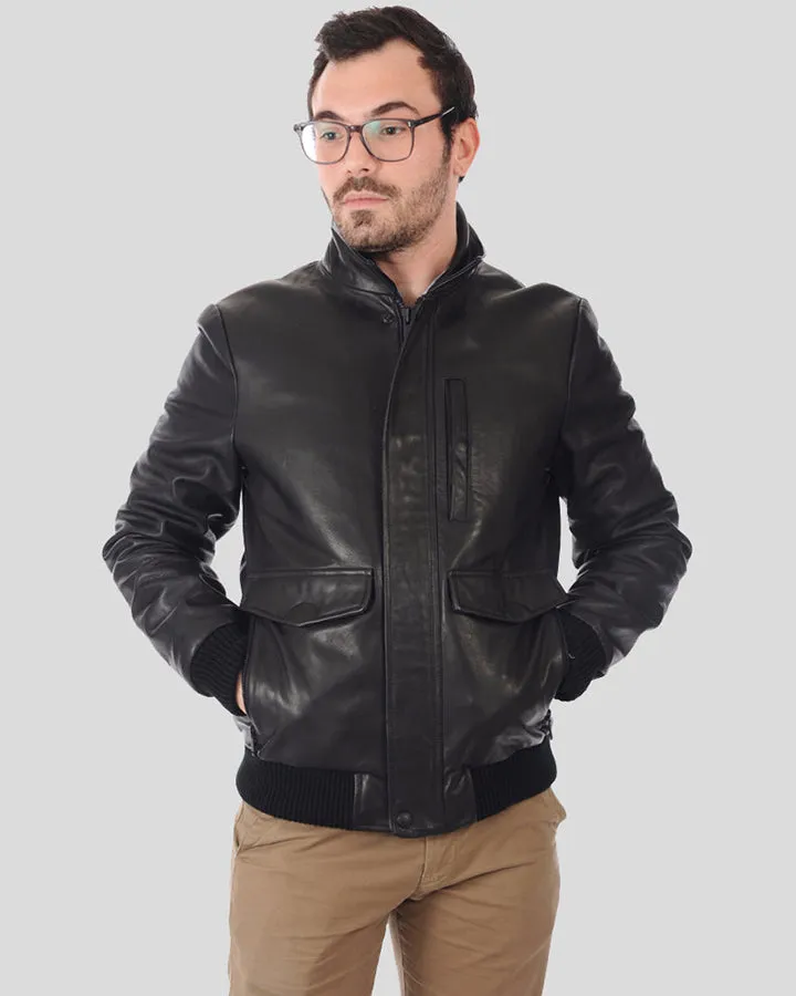 Reece Black Bomber Leather Jacket