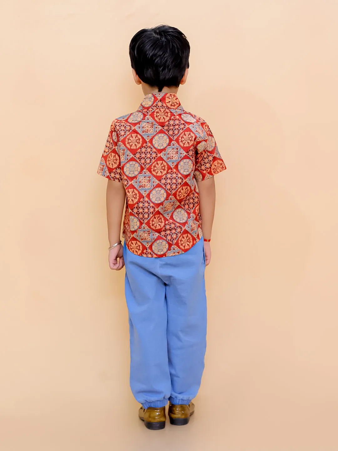 Rust Ajrakh Print Boys Shirt