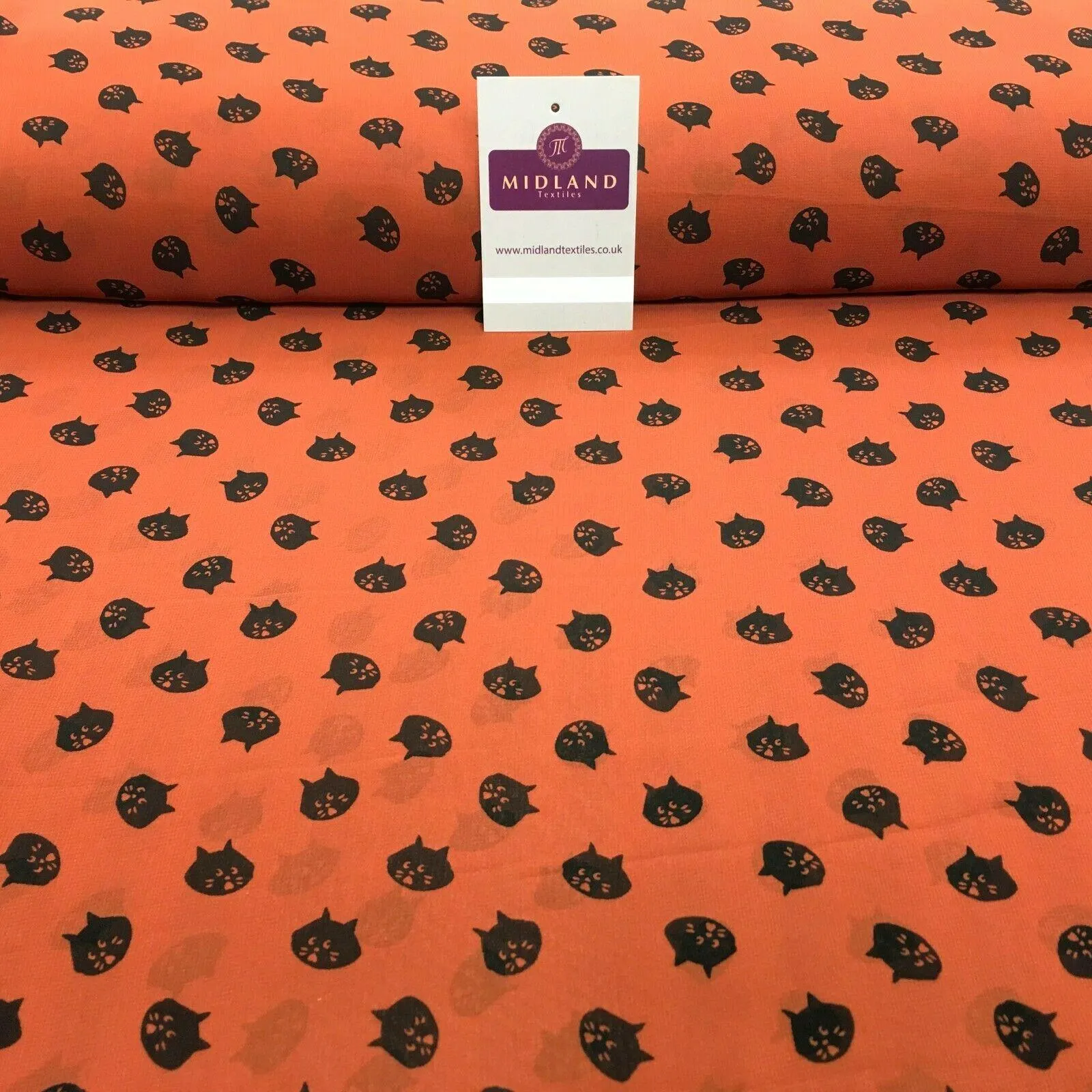 Rust Cat Face Printed Light High Street Chiffon Fabric 150 cm Wide MK1084-17